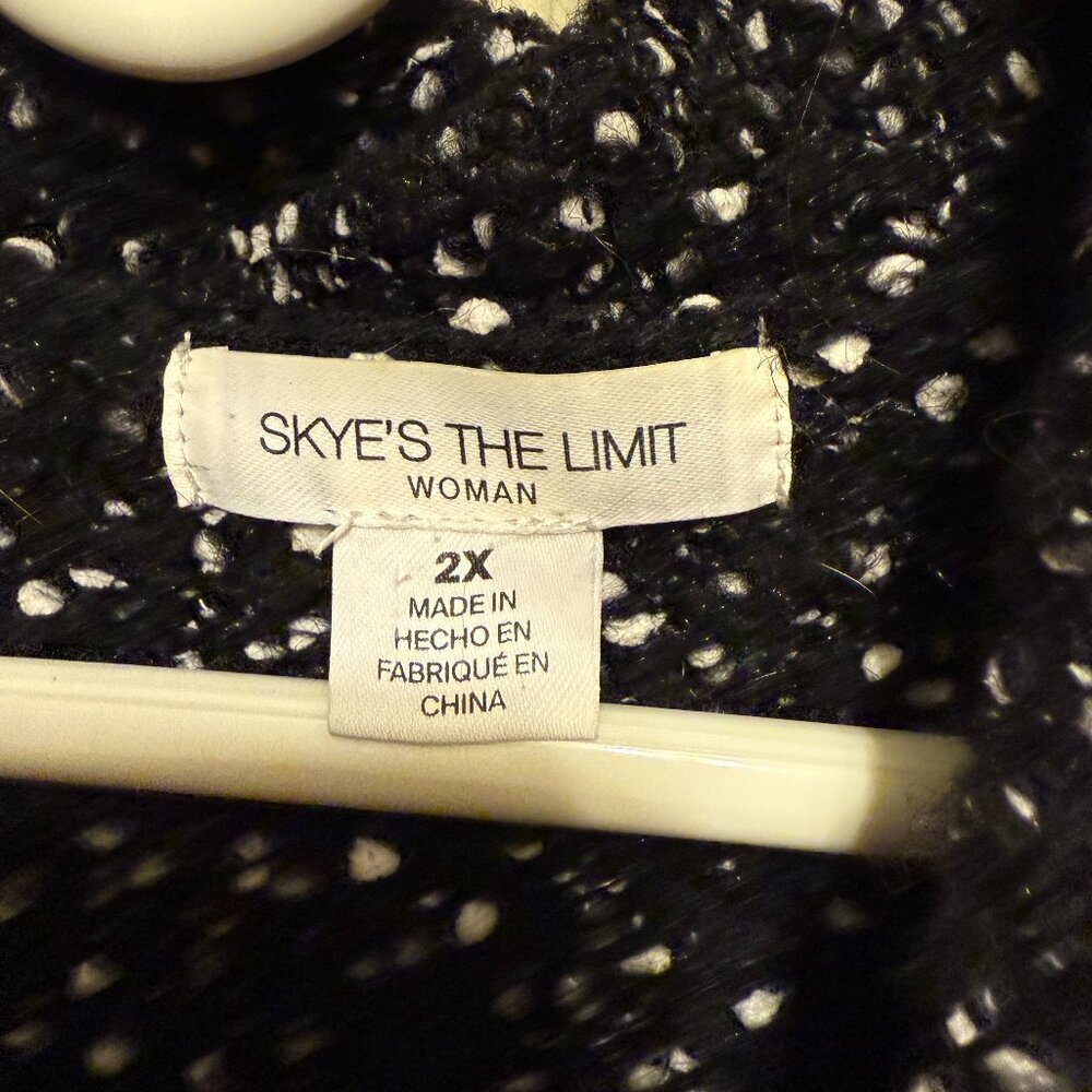 Skye's the Limit Black (white) 2X Cowl Neck Sweater